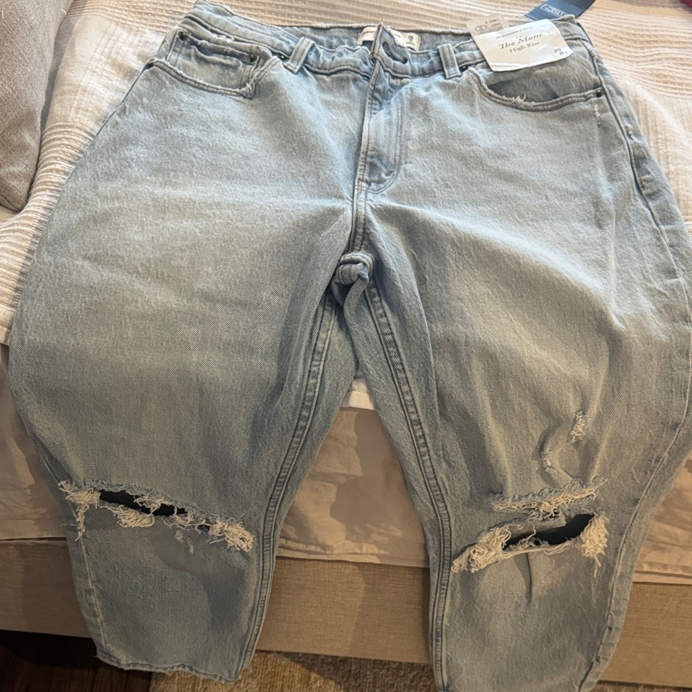 Abercrombie & Fitch Distressed Light Wash MOM Jeans